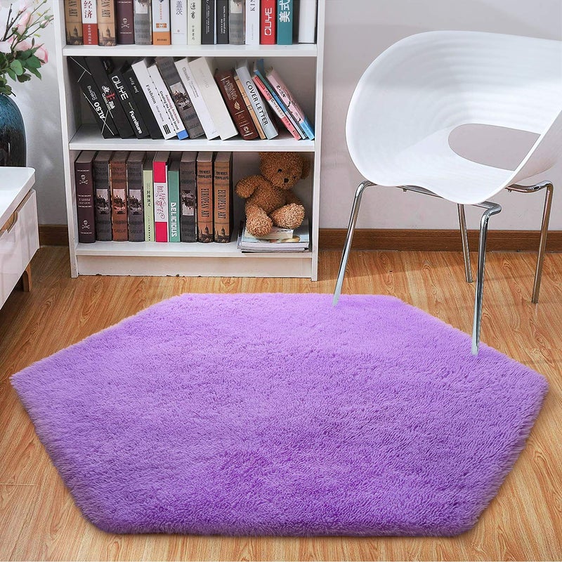 junovo Ultra Soft Rug for Nursery Children Room Baby Room Home Decor Dormitory Hexagon Carpet for Playhouse Princess Tent Kids Play Castle, Diameter 4.6 ft, Purple - Image 2